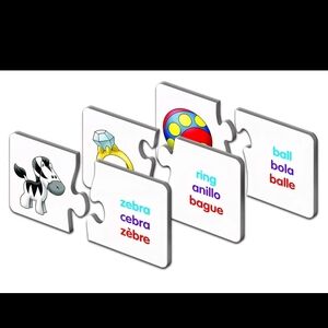 Multilingual Puzzle Set with Zebra, Ring, and Ball